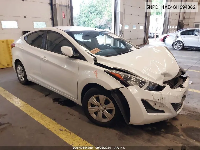 5NPDH4AE4GH694362 2016 Hyundai Elantra Se/Sport/Limited