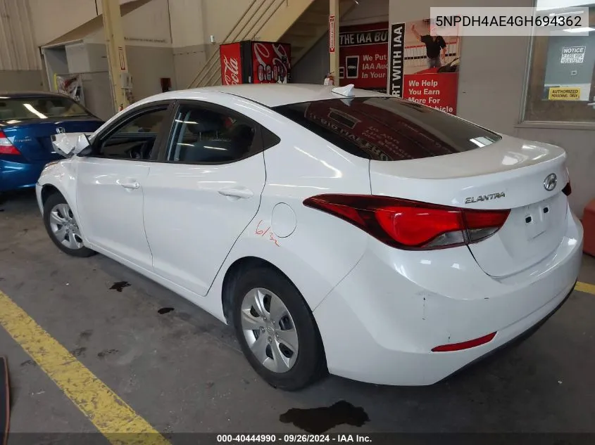 5NPDH4AE4GH694362 2016 Hyundai Elantra Se/Sport/Limited