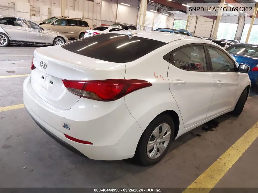 5NPDH4AE4GH694362 2016 Hyundai Elantra Se/Sport/Limited