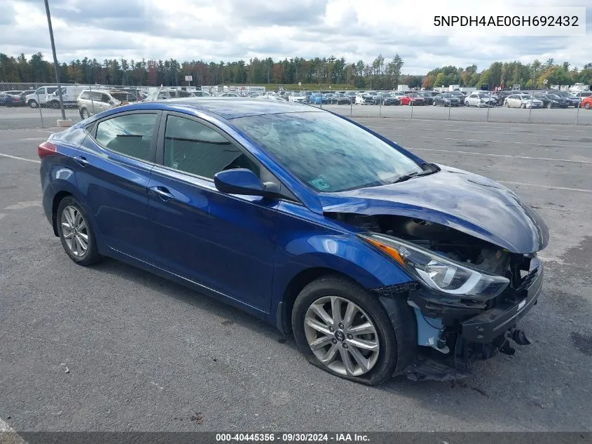 5NPDH4AE0GH692432 2016 Hyundai Elantra Se