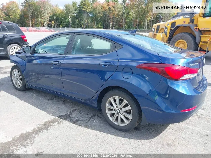 2016 Hyundai Elantra Se VIN: 5NPDH4AE0GH692432 Lot: 40445356