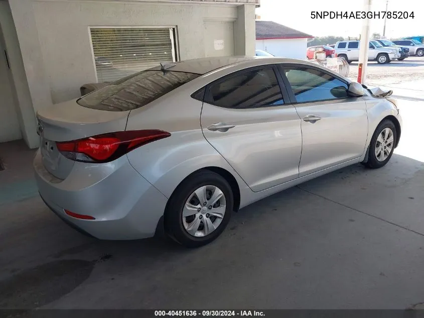 2016 Hyundai Elantra Se/Sport/Limited VIN: 5NPDH4AE3GH785204 Lot: 40451636