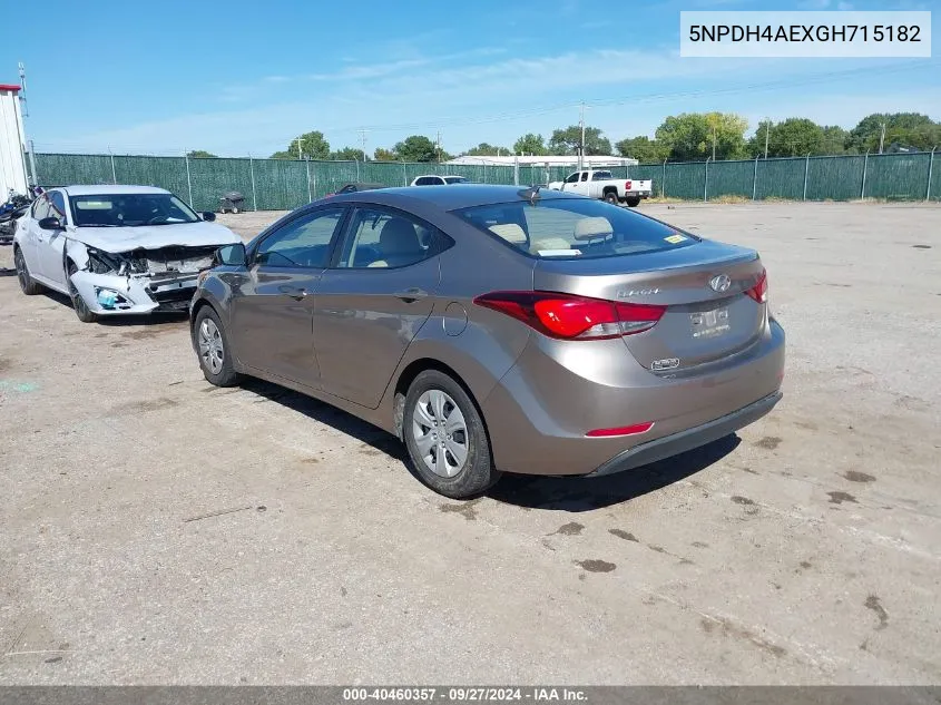 2016 Hyundai Elantra Se VIN: 5NPDH4AEXGH715182 Lot: 40460357