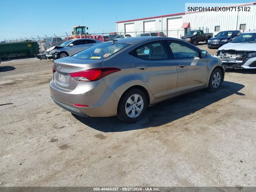 2016 Hyundai Elantra Se VIN: 5NPDH4AEXGH715182 Lot: 40460357