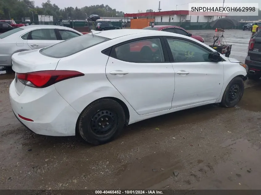 5NPDH4AEXGH662998 2016 Hyundai Elantra Se/Sport/Limited