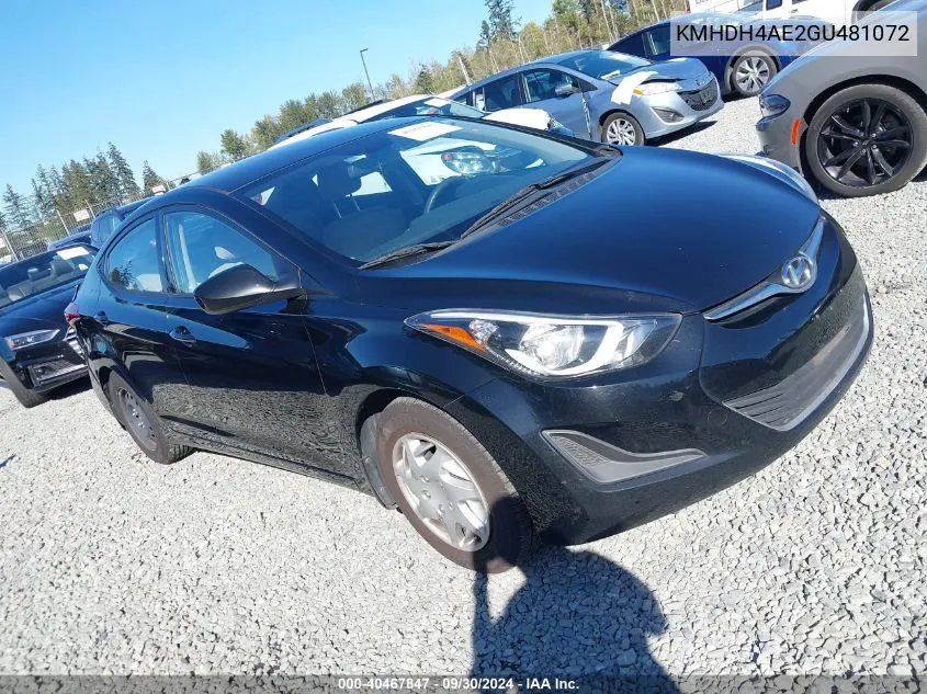 KMHDH4AE2GU481072 2016 Hyundai Elantra Se