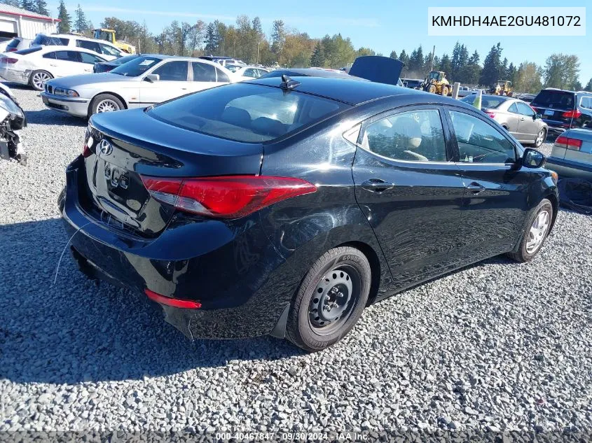 KMHDH4AE2GU481072 2016 Hyundai Elantra Se