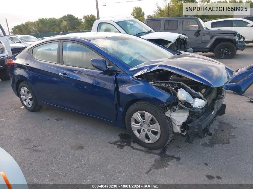 5NPDH4AE2GH668925 2016 Hyundai Elantra Se