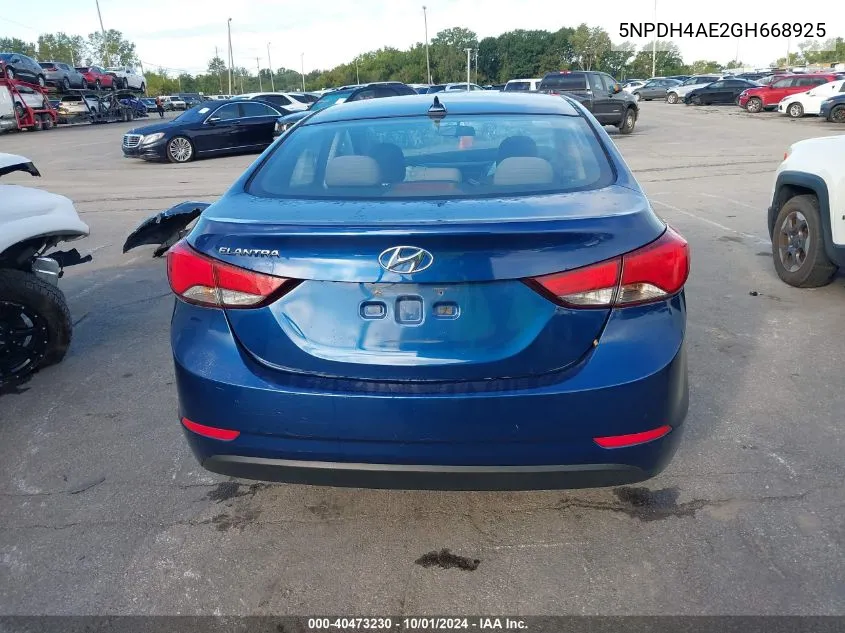 5NPDH4AE2GH668925 2016 Hyundai Elantra Se