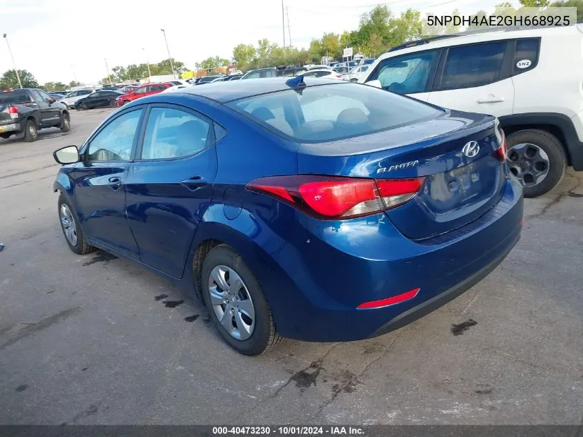 5NPDH4AE2GH668925 2016 Hyundai Elantra Se