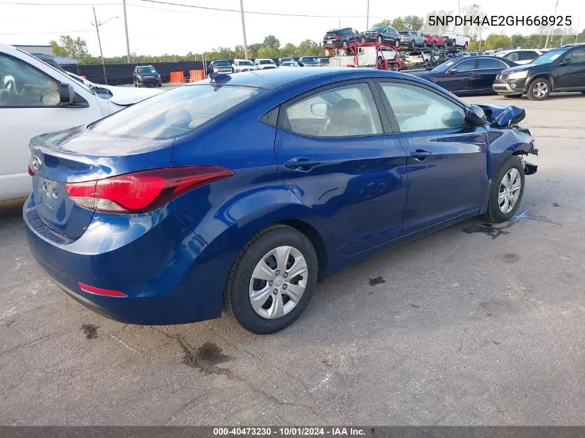 5NPDH4AE2GH668925 2016 Hyundai Elantra Se