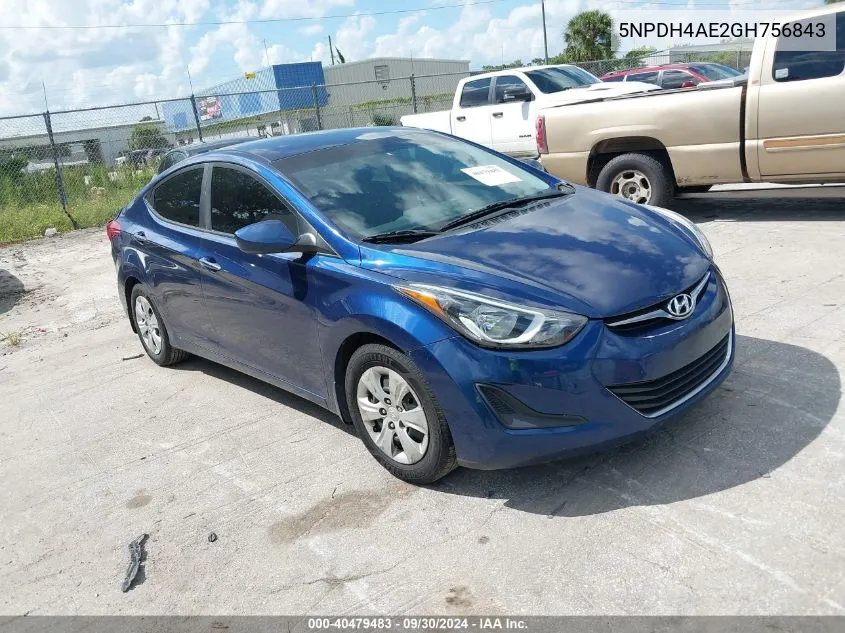 2016 Hyundai Elantra Se VIN: 5NPDH4AE2GH756843 Lot: 40479483