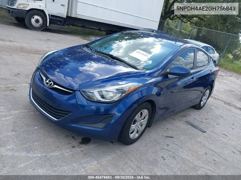 2016 Hyundai Elantra Se VIN: 5NPDH4AE2GH756843 Lot: 40479483