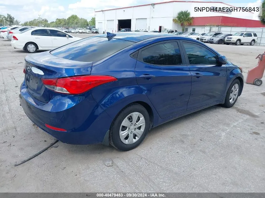 2016 Hyundai Elantra Se VIN: 5NPDH4AE2GH756843 Lot: 40479483