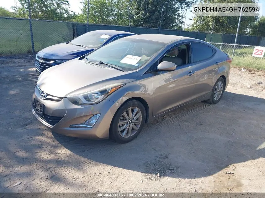 2016 Hyundai Elantra Se VIN: 5NPDH4AE4GH762594 Lot: 40483376