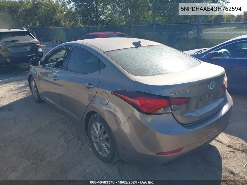 2016 Hyundai Elantra Se VIN: 5NPDH4AE4GH762594 Lot: 40483376