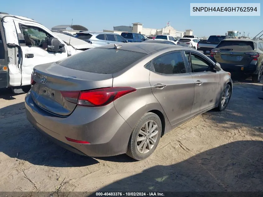 2016 Hyundai Elantra Se VIN: 5NPDH4AE4GH762594 Lot: 40483376