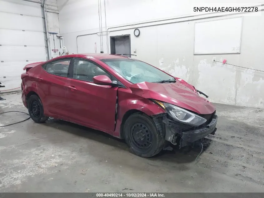 5NPDH4AE4GH672278 2016 Hyundai Elantra Se