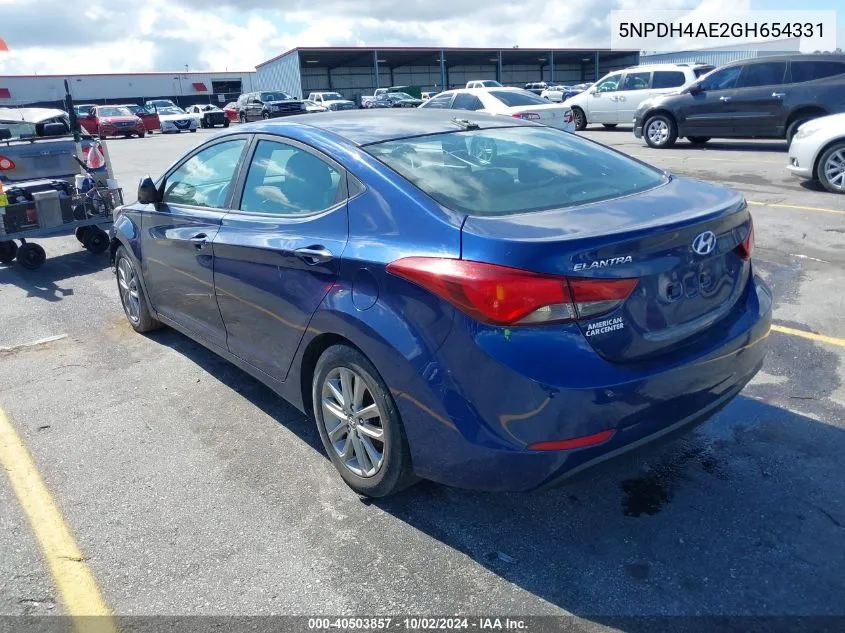 2016 Hyundai Elantra Se VIN: 5NPDH4AE2GH654331 Lot: 40503857