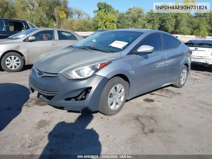 2016 Hyundai Elantra Se VIN: 5NPDH4AE9GH731826 Lot: 40505039