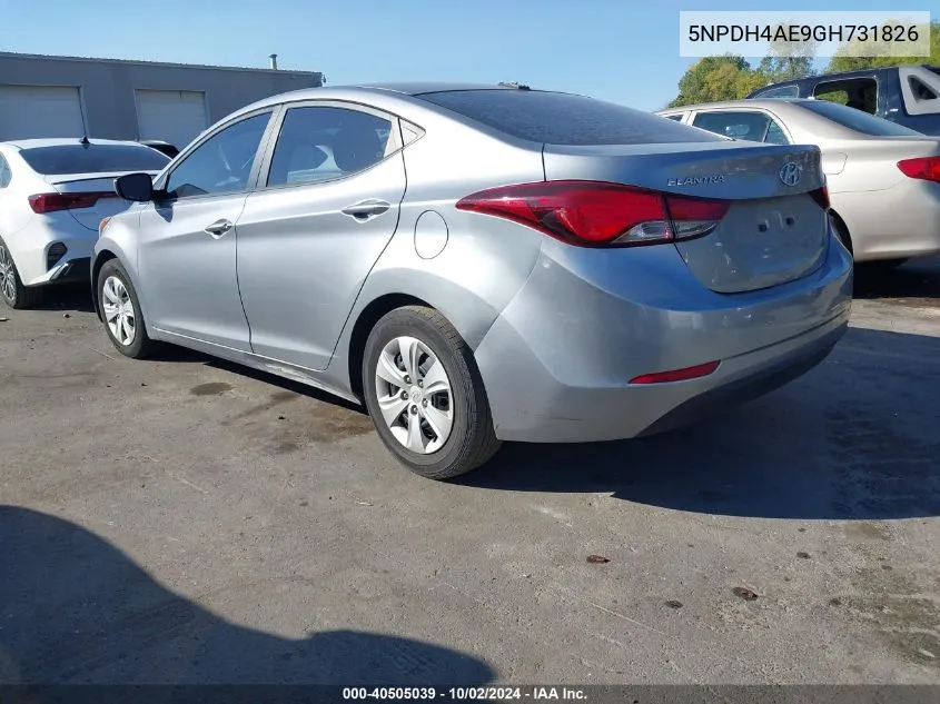 2016 Hyundai Elantra Se VIN: 5NPDH4AE9GH731826 Lot: 40505039