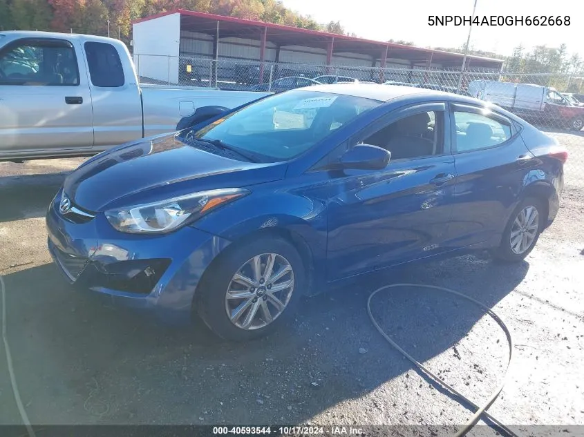 2016 Hyundai Elantra Se VIN: 5NPDH4AE0GH662668 Lot: 40593544