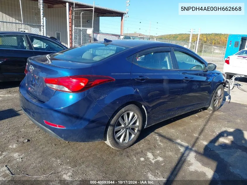 2016 Hyundai Elantra Se VIN: 5NPDH4AE0GH662668 Lot: 40593544