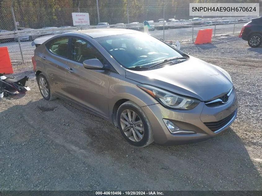 2016 Hyundai Elantra Se VIN: 5NPDH4AE9GH670624 Lot: 40610456