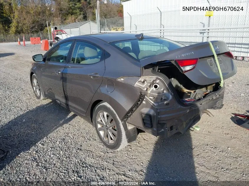 2016 Hyundai Elantra Se VIN: 5NPDH4AE9GH670624 Lot: 40610456