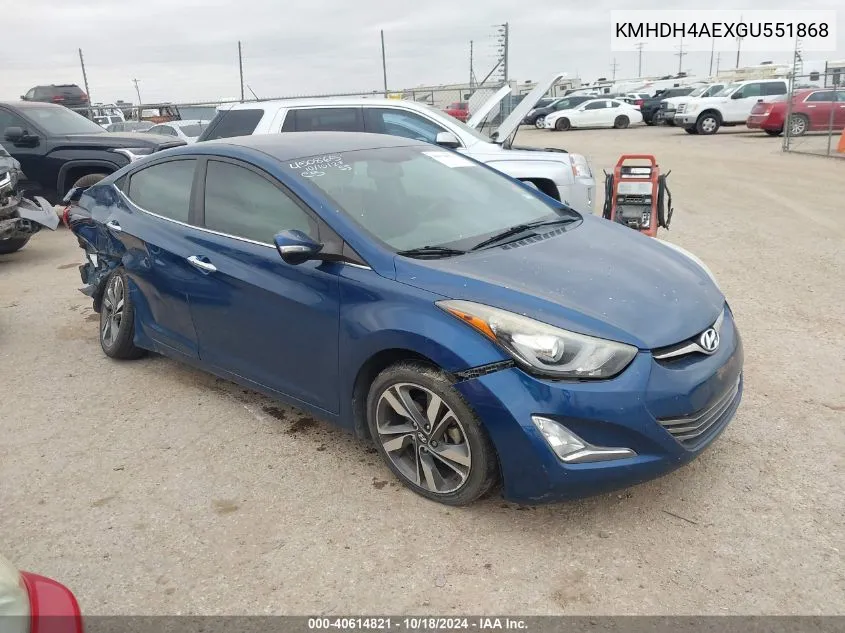 2016 Hyundai Elantra Limited VIN: KMHDH4AEXGU551868 Lot: 40614821