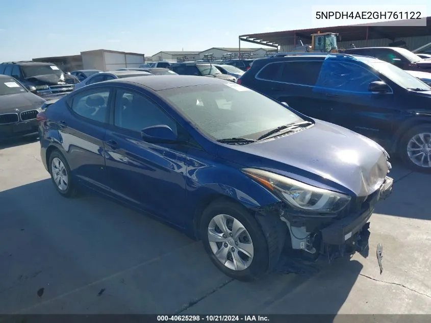 2016 Hyundai Elantra Se VIN: 5NPDH4AE2GH761122 Lot: 40625298