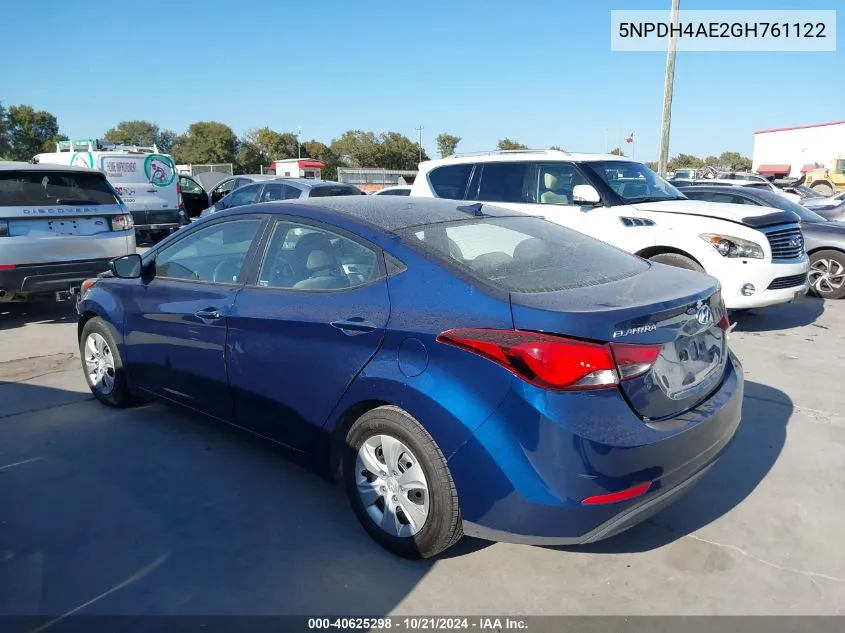 2016 Hyundai Elantra Se VIN: 5NPDH4AE2GH761122 Lot: 40625298