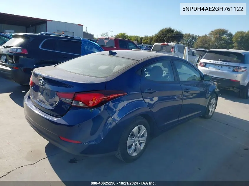 2016 Hyundai Elantra Se VIN: 5NPDH4AE2GH761122 Lot: 40625298