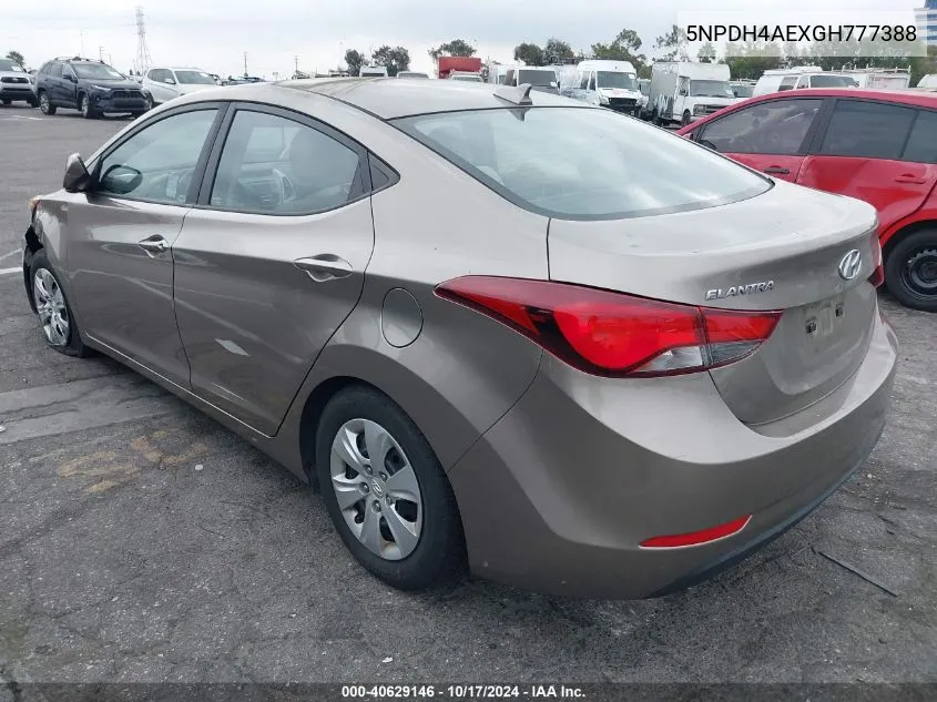 2016 Hyundai Elantra Se VIN: 5NPDH4AEXGH777388 Lot: 40629146