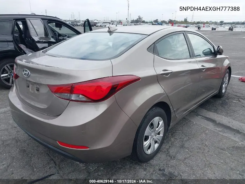 2016 Hyundai Elantra Se VIN: 5NPDH4AEXGH777388 Lot: 40629146