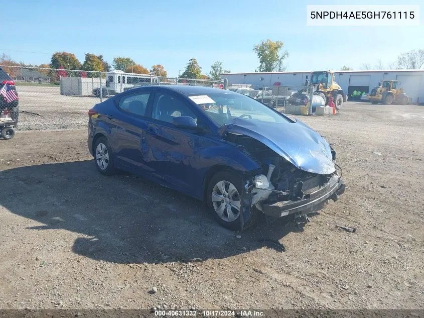 2016 Hyundai Elantra Se VIN: 5NPDH4AE5GH761115 Lot: 40631332