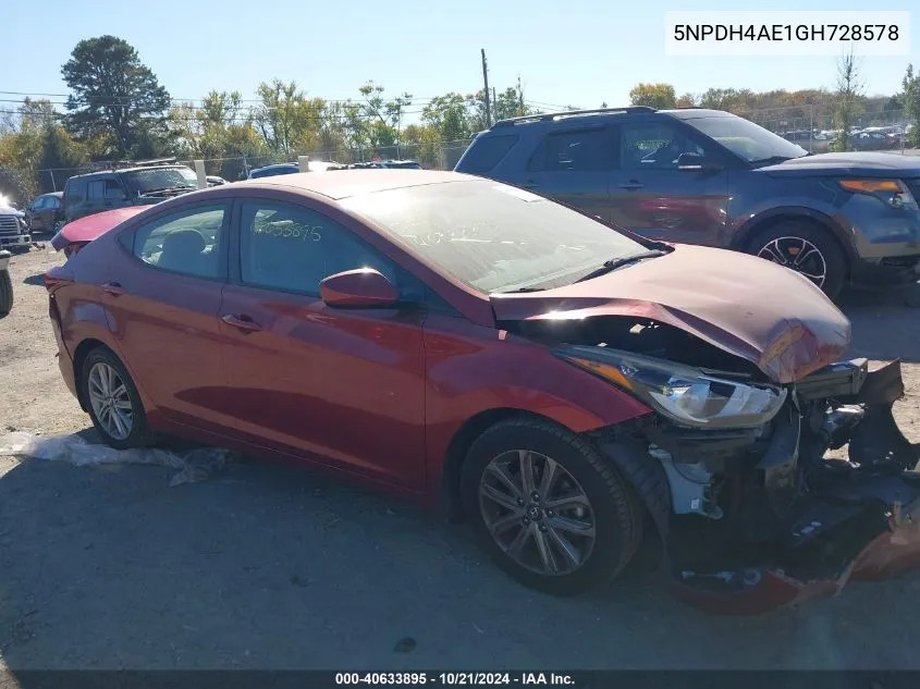 2016 Hyundai Elantra Se VIN: 5NPDH4AE1GH728578 Lot: 40633895