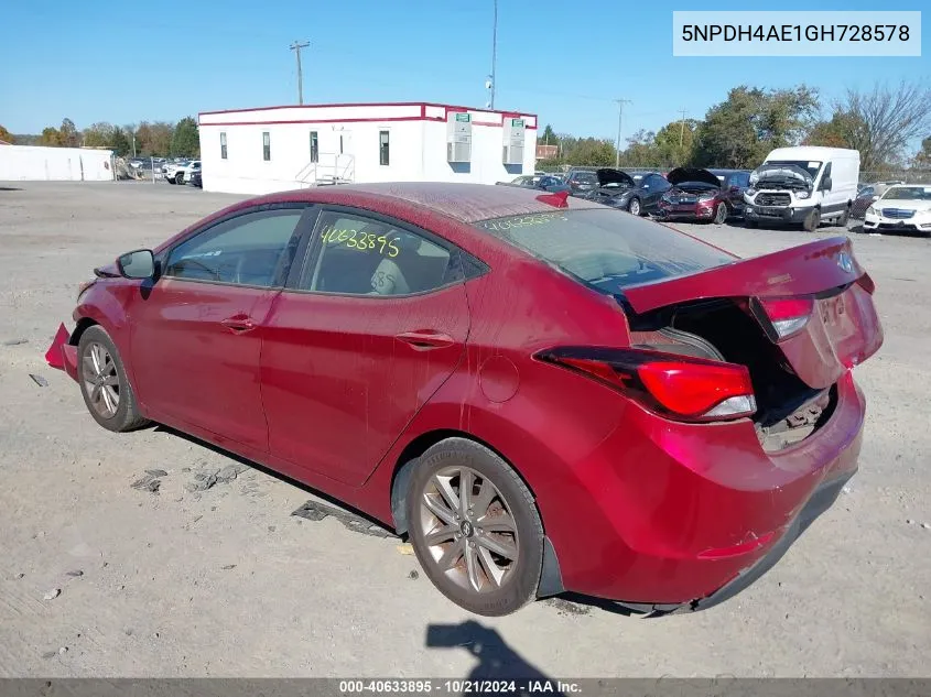 2016 Hyundai Elantra Se VIN: 5NPDH4AE1GH728578 Lot: 40633895