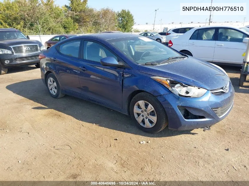 2016 Hyundai Elantra Se VIN: 5NPDH4AE9GH776510 Lot: 40645695