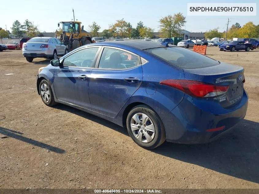 2016 Hyundai Elantra Se VIN: 5NPDH4AE9GH776510 Lot: 40645695