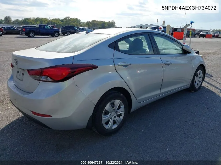 2016 Hyundai Elantra Se VIN: 5NPDH4AEXGH734072 Lot: 40647337