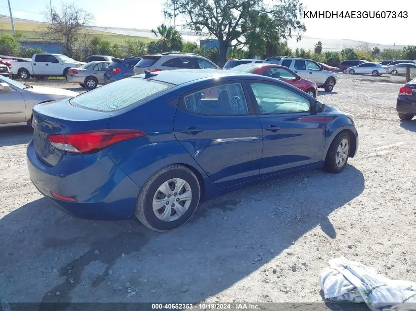 2016 Hyundai Elantra Se VIN: KMHDH4AE3GU607343 Lot: 40652353