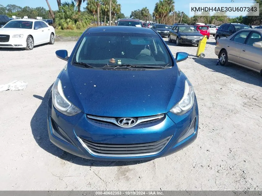 2016 Hyundai Elantra Se VIN: KMHDH4AE3GU607343 Lot: 40652353