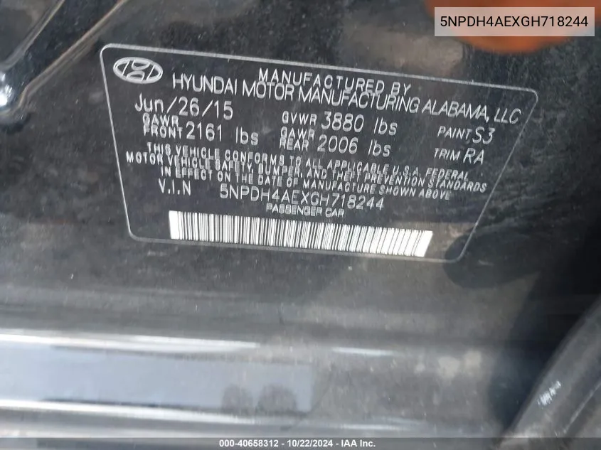 5NPDH4AEXGH718244 2016 Hyundai Elantra Se