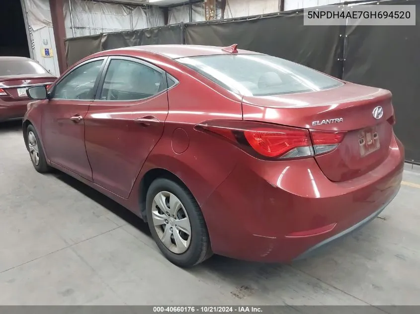 5NPDH4AE7GH694520 2016 Hyundai Elantra Se