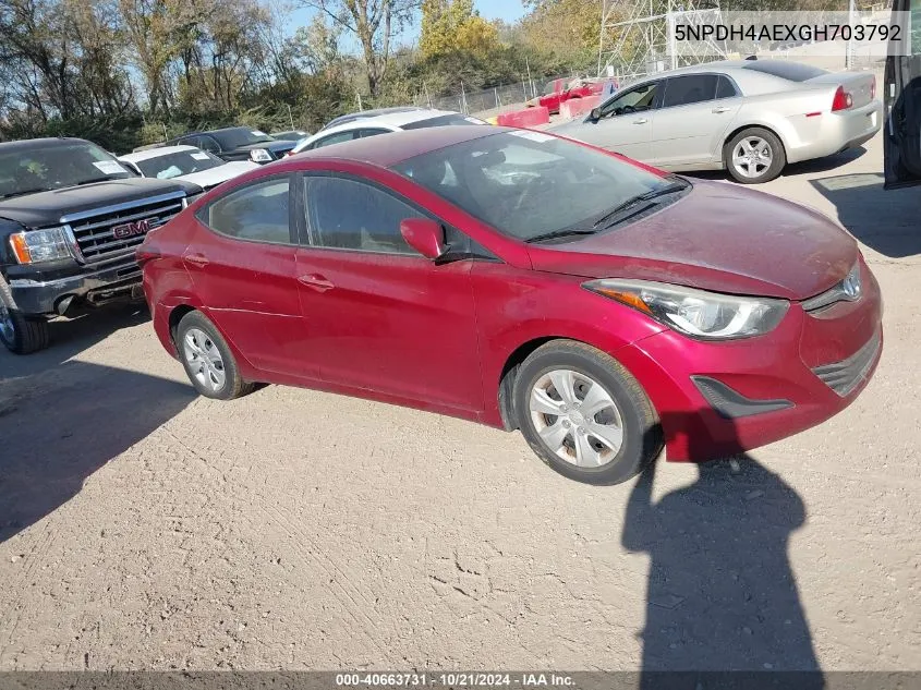 5NPDH4AEXGH703792 2016 Hyundai Elantra Se