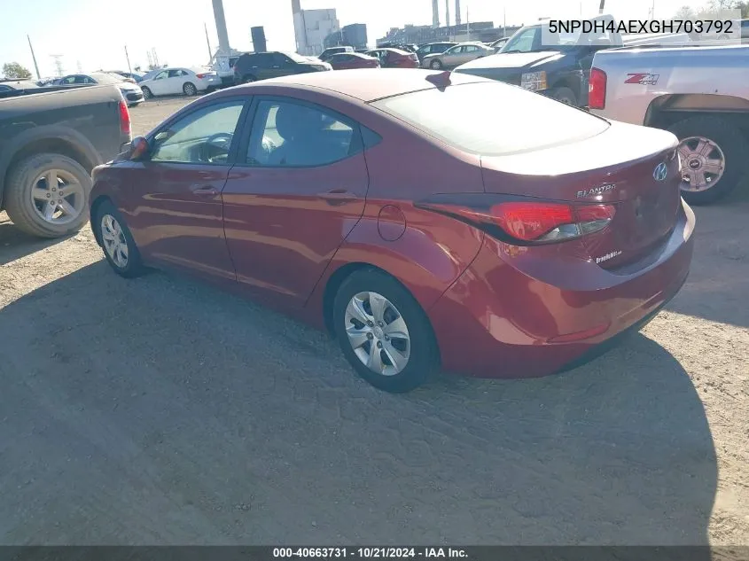 5NPDH4AEXGH703792 2016 Hyundai Elantra Se