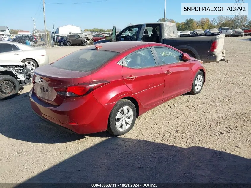 5NPDH4AEXGH703792 2016 Hyundai Elantra Se