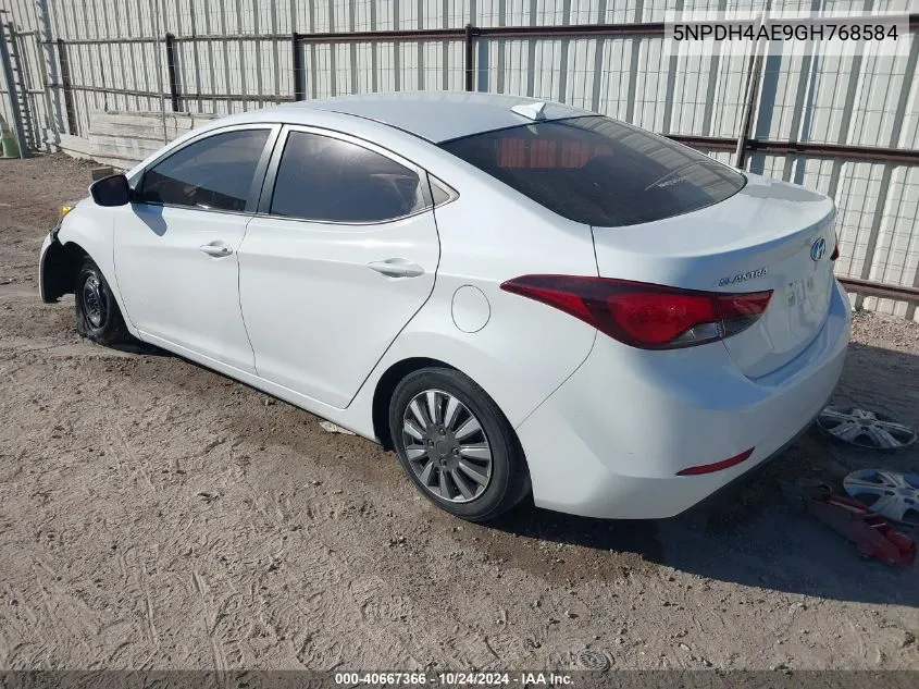 2016 Hyundai Elantra Se VIN: 5NPDH4AE9GH768584 Lot: 40667366