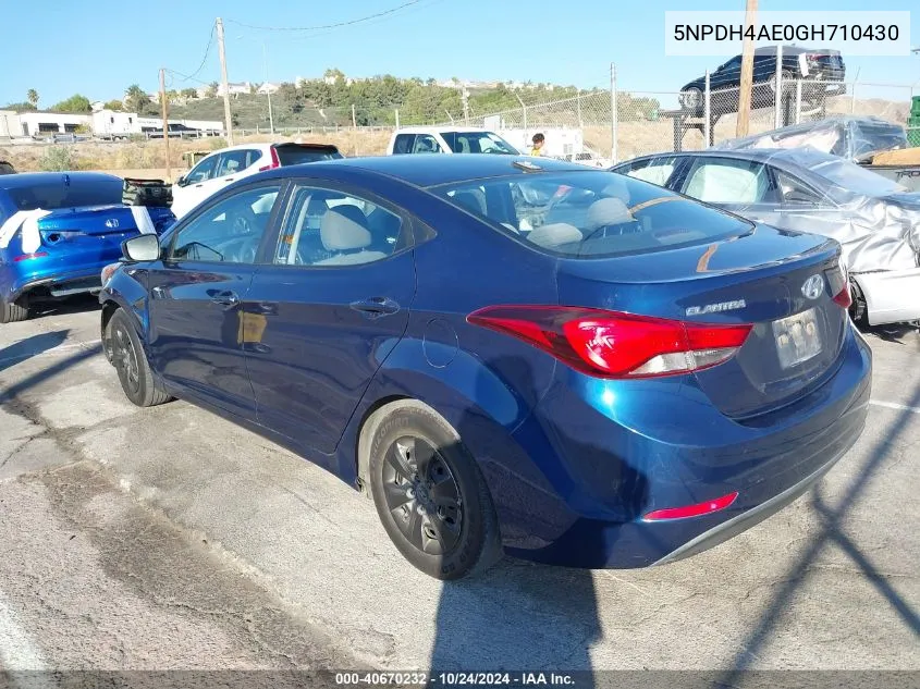 2016 Hyundai Elantra Se VIN: 5NPDH4AE0GH710430 Lot: 40670232